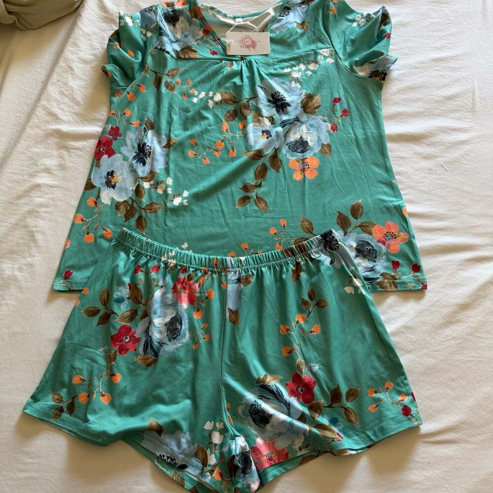 Anygrew Women's Floral Print Short Sleeve Lounge Pajama Set